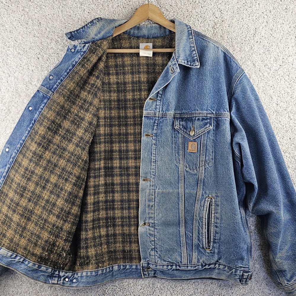 Vintage Carhartt Denim Blanket Lined Trucker Jacket 2XL Tall J11DST Made In USA